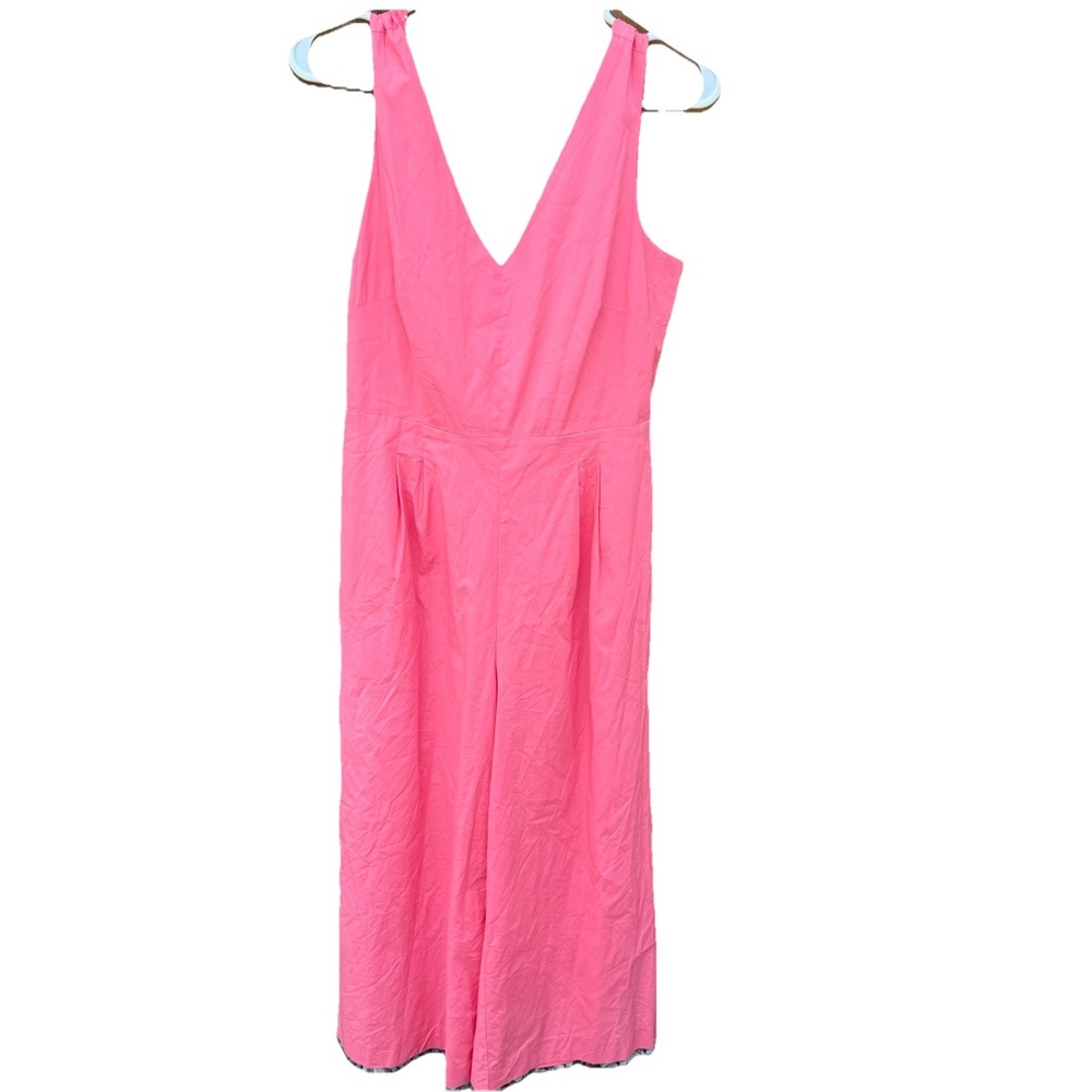 J. Crew Wrap‎ Tie Poplin Jumpsuit Women's 6 Wide Leg Coral Pink Boho Beach Crop